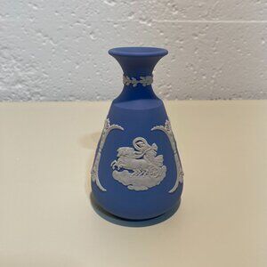 Wedgwood Blue Jasperware Bud Vase with White Motif